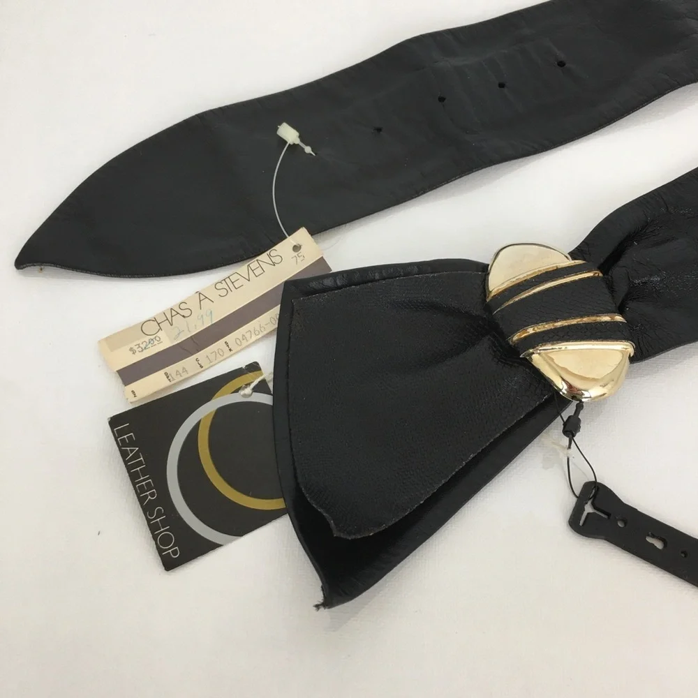 Vintage 80’s Leather Shop Black Soft Genuine Leather Belt NEW Size L Art To Wear